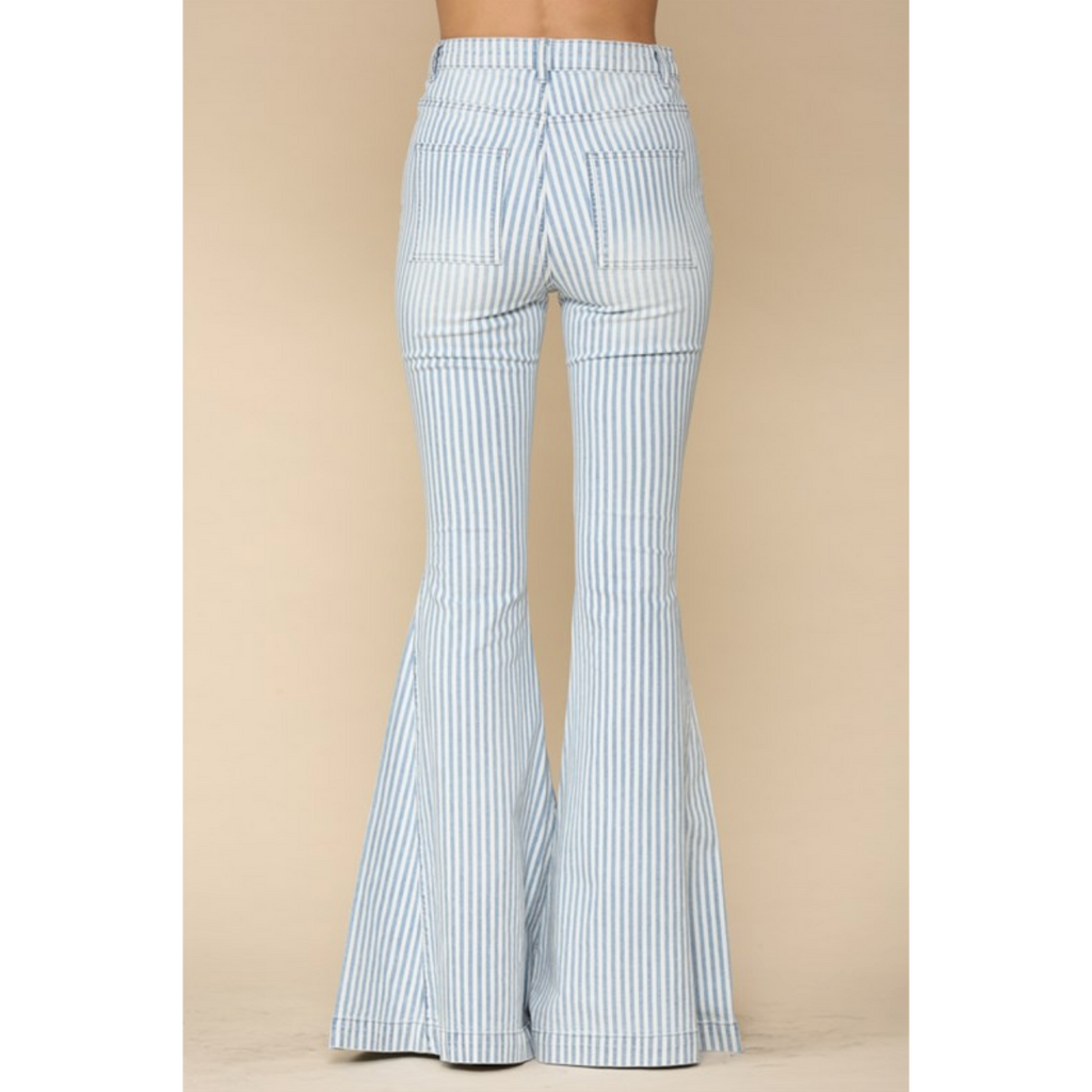 denim super striped flare jeans