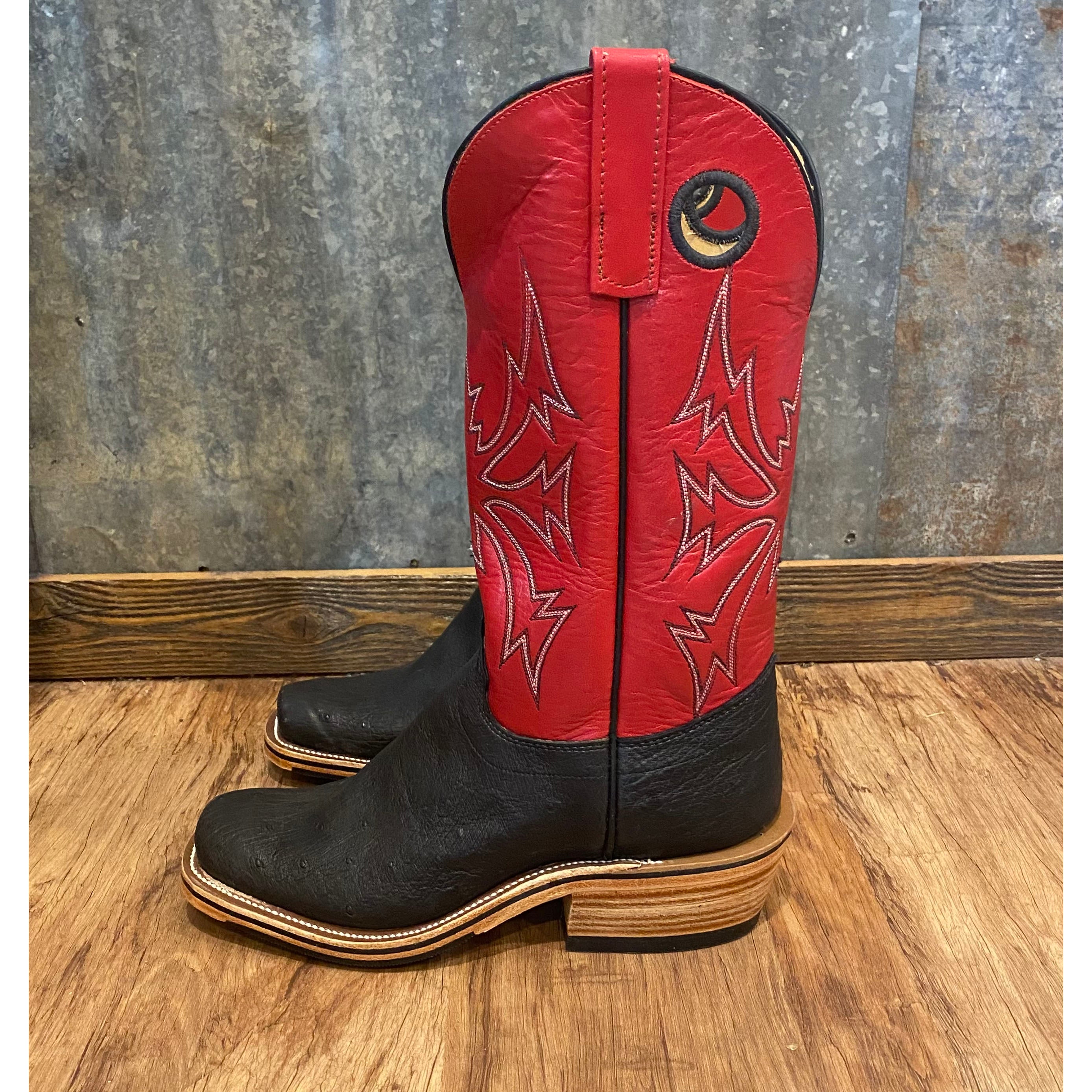 Olathe Black & Red Smooth Ostrich Boots – Western Edge, Ltd.