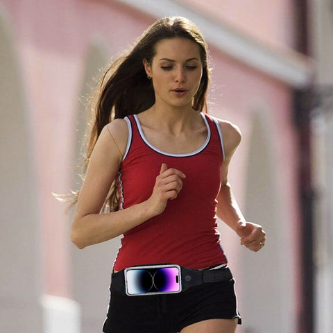 Female runner with a waist pack on