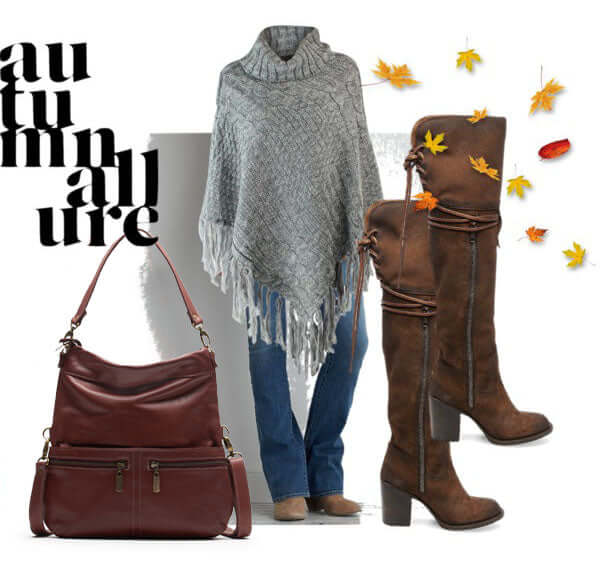 Fall Colors Style Inspo, Merlot bag, Grey sweater, Brynn Capella, made in USA