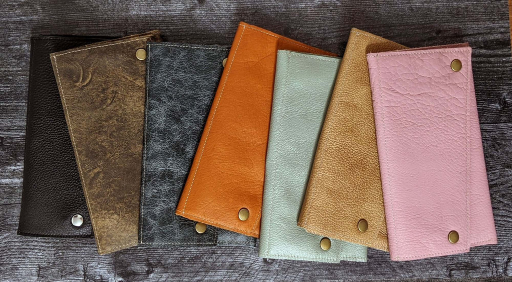 Summer colors of our Kimerly tri-fold wallets, Brynn Capella, made in the USA