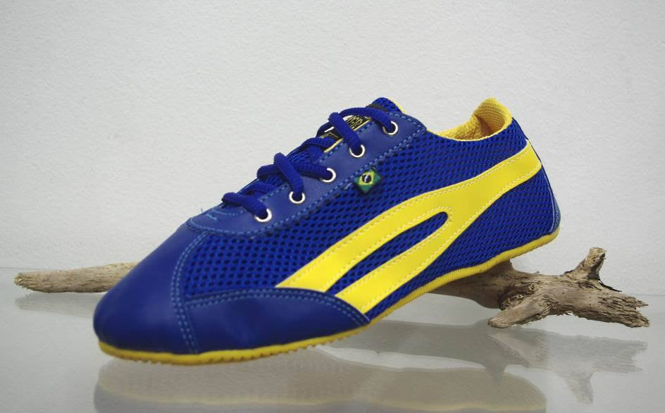 royal blue and yellow sneakers