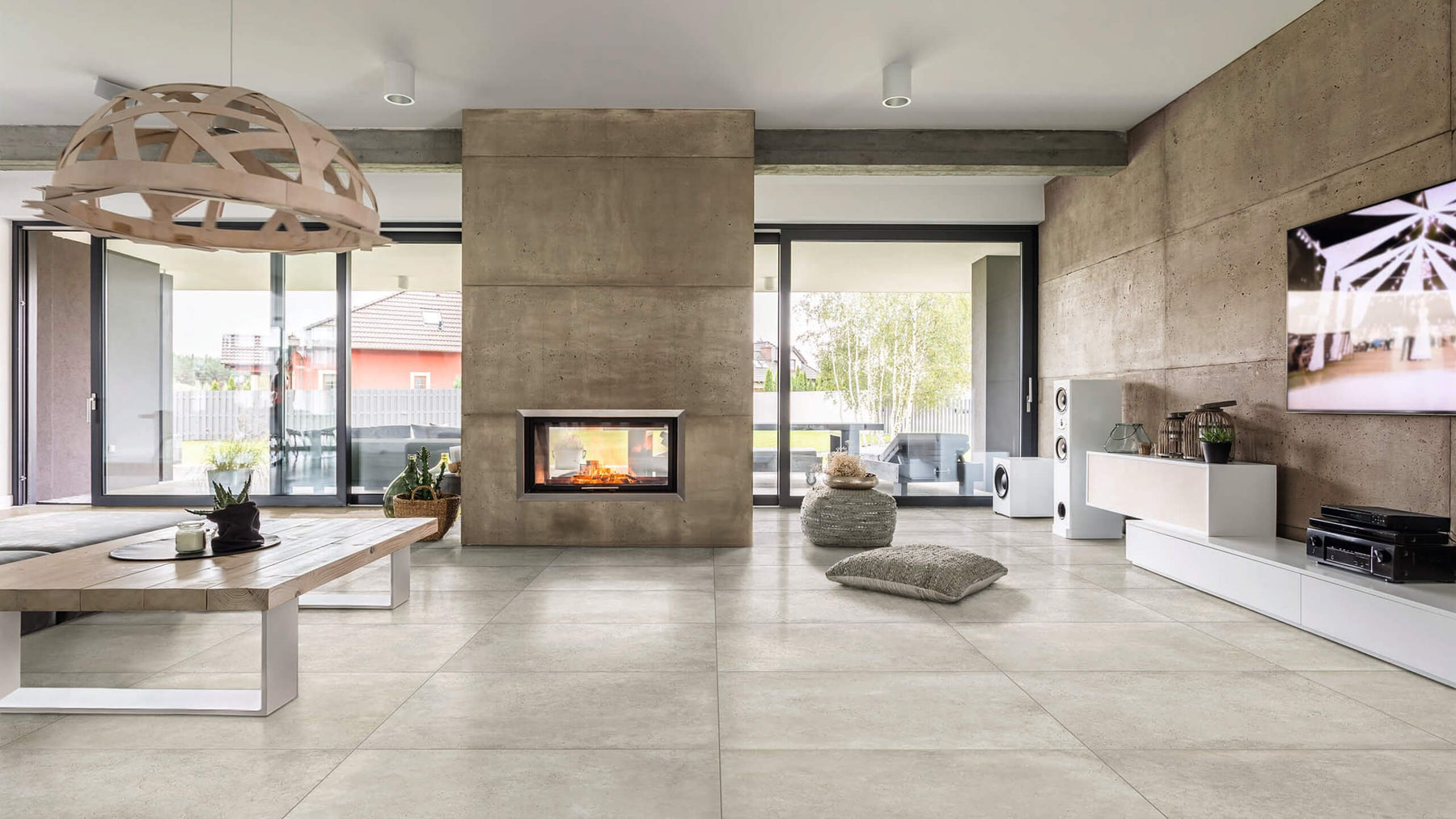 Modern Living Room With Tile Floors