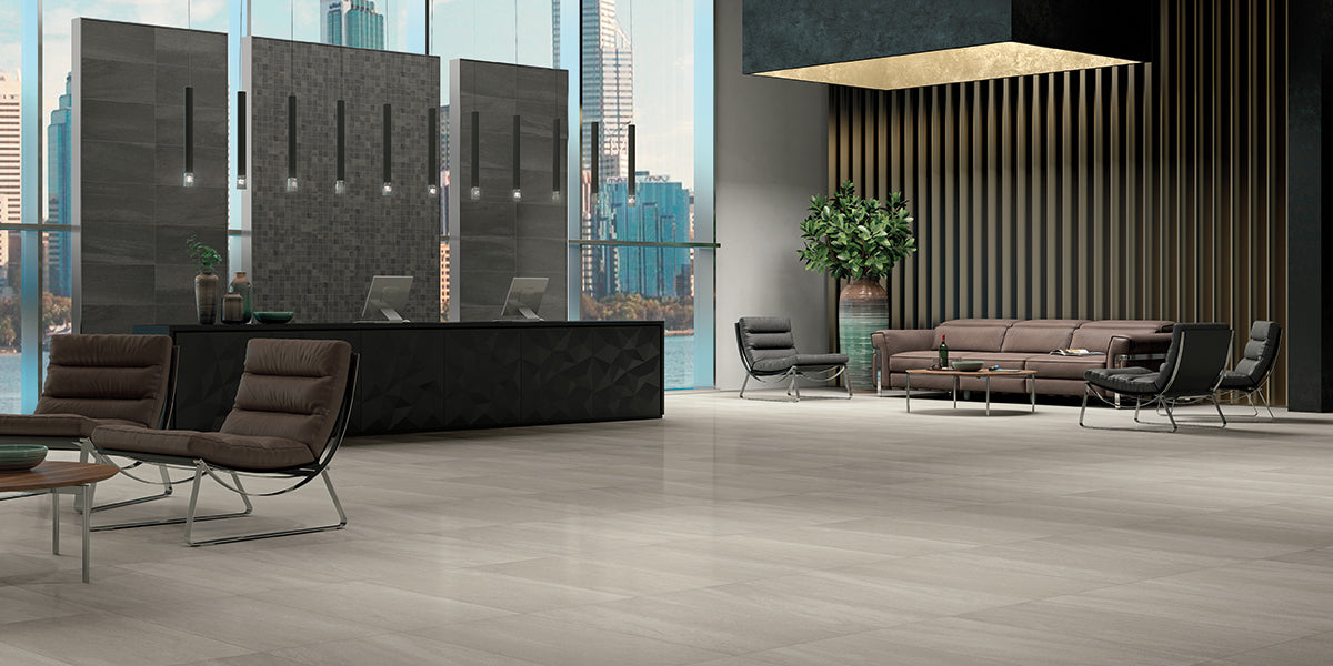 Atelier Black Honed Porcelain Tile, 18x36x5/16, Porcelain Flooring