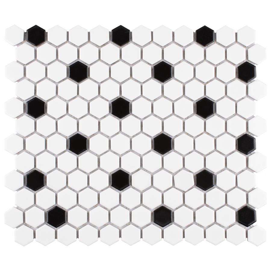 Madison Cool White With Black Dot Porcelain Mosaic - 1