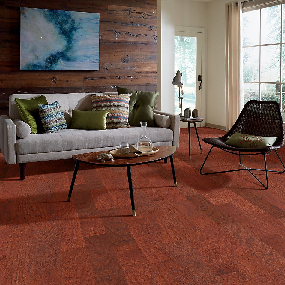 cherry hardwood flooring in living room