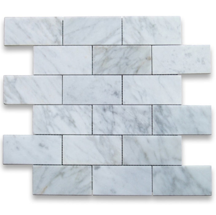 White Carrara Marble Mosaic - 2" x 4" Brick Polished