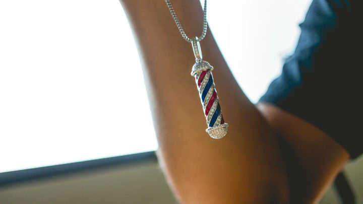 18k White Gold Iced Out Barber Pole Pendant by Niv's Bling 