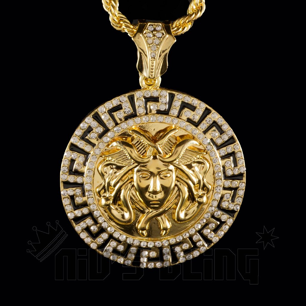 14k Gold Iced Out Medusa Pendant With Chain – Niv's Bling