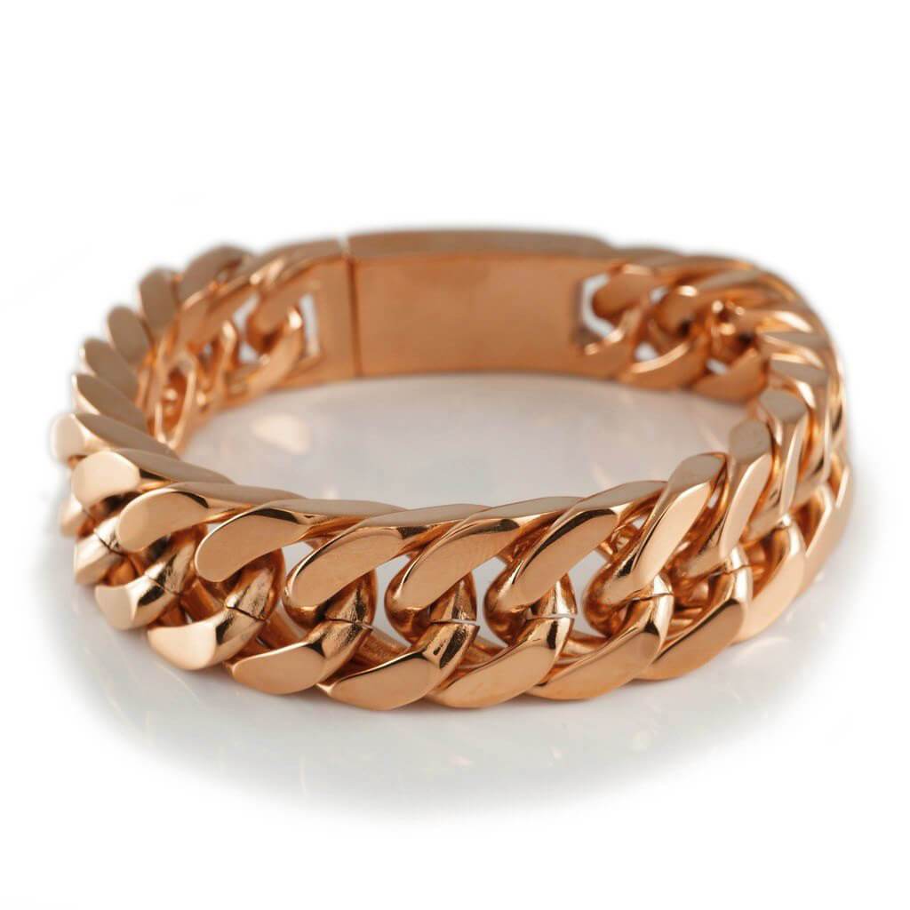 18K 14mm Rose Gold Cuban Link Bracelet Stainless Steel – Niv's Bling