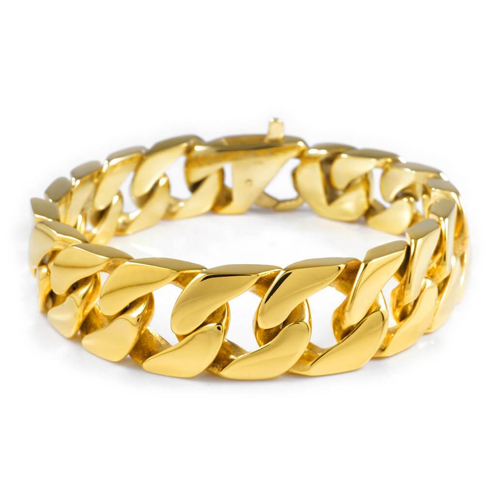 18K 15.5mm Gold Cuban Link Bracelet Stainless Steel – Niv's Bling