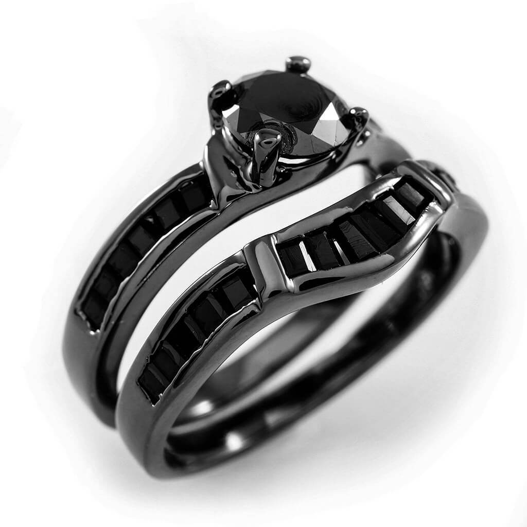 18k Black Gold Bridal Engagement Band Black Cz Set Womens Ladies Wedding Ring Ebay