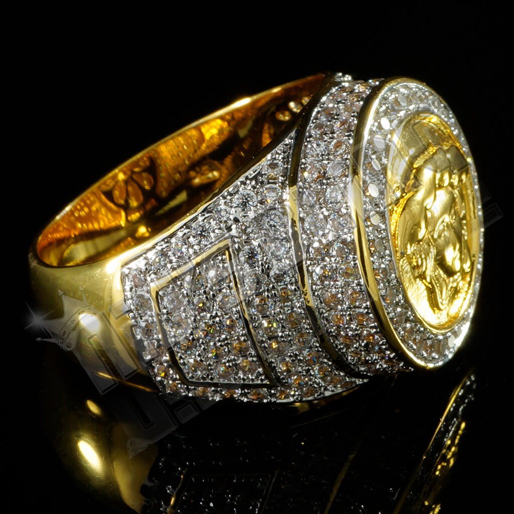 18K Gold Plated Iced Out Medusa Ring – Niv's Bling