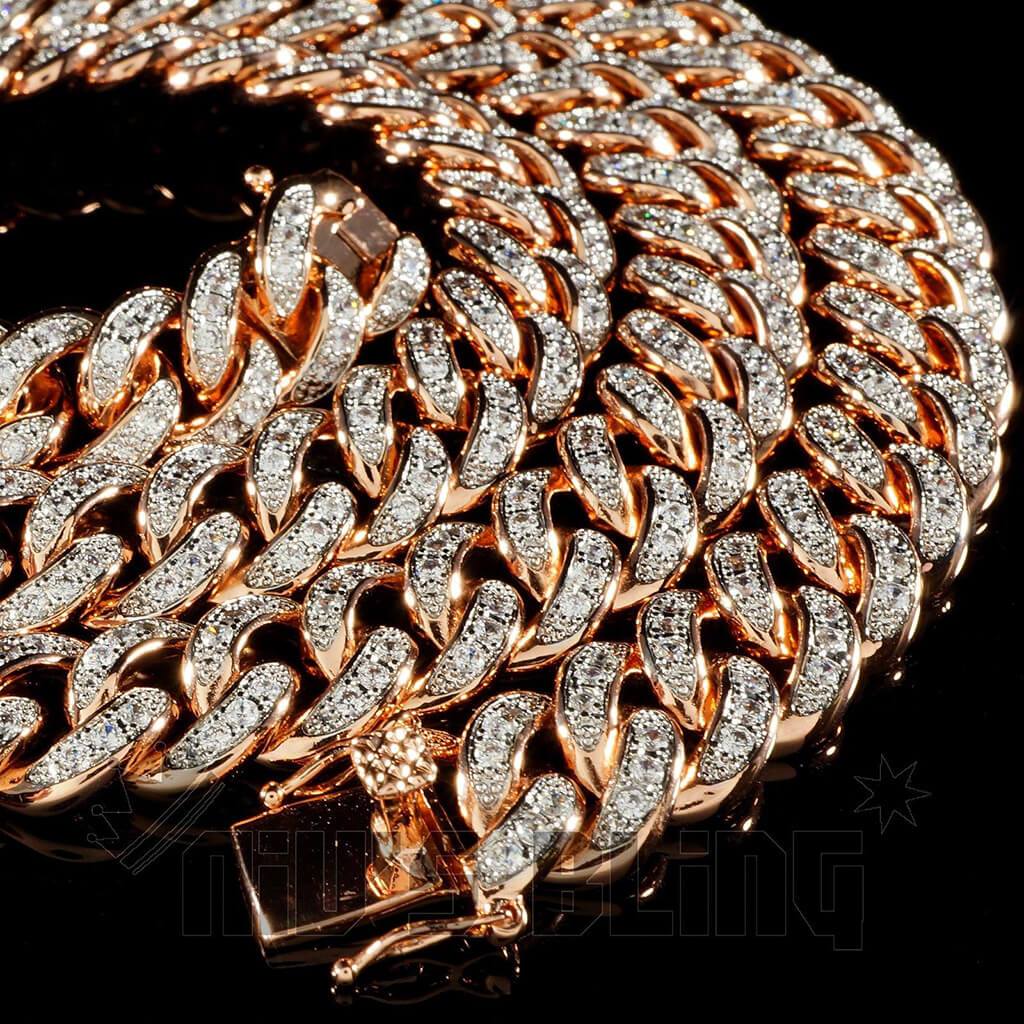 18K Rose Gold Iced Out Cuban Chain - Niv's Bling