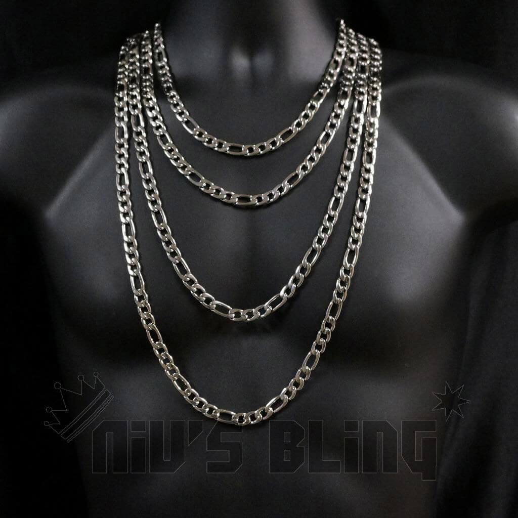 18K White Gold Solid FIGARO CHAIN 316L 