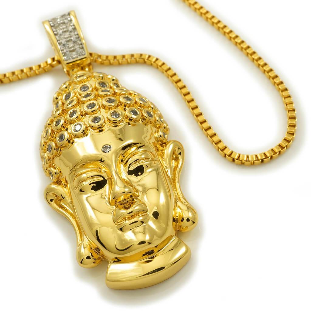 18k Gold Iced Buddha Pendant With Box Chain – Niv's Bling