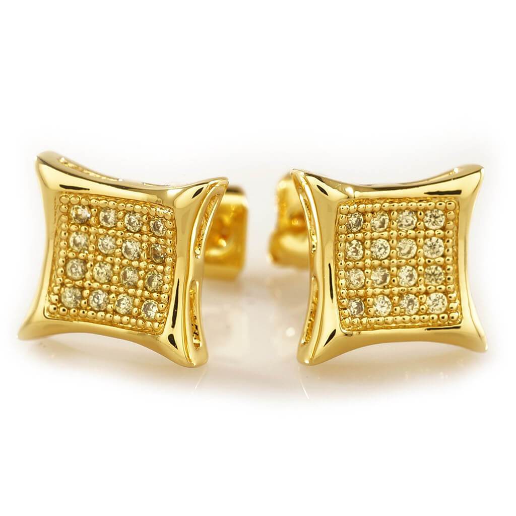 18k Gold Iced Canary CZ Square Kite Stud Earrings – Niv's Bling