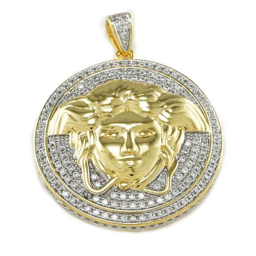 18k Gold Iced Medusa Pendant with Box Chain – Niv's Bling