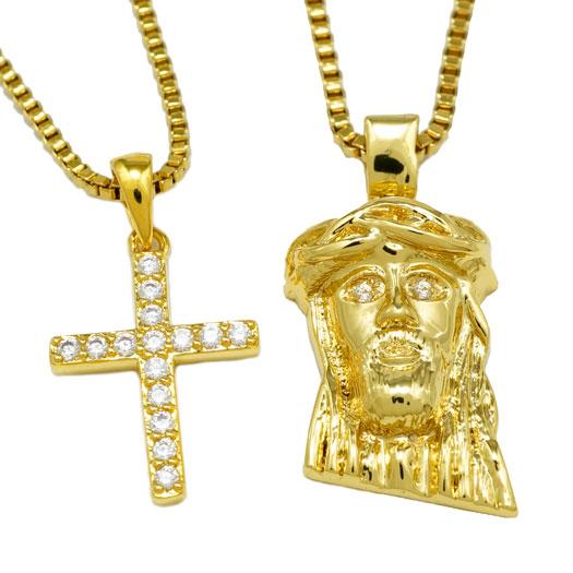 18k Gold Jesus Iced Cross Combo With Box Chain Nivs Bling