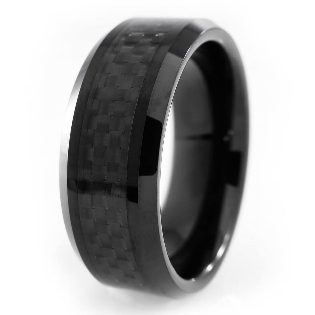 Black Carbon Fiber Inlay Tungsten Carbide Ring – Niv's Bling