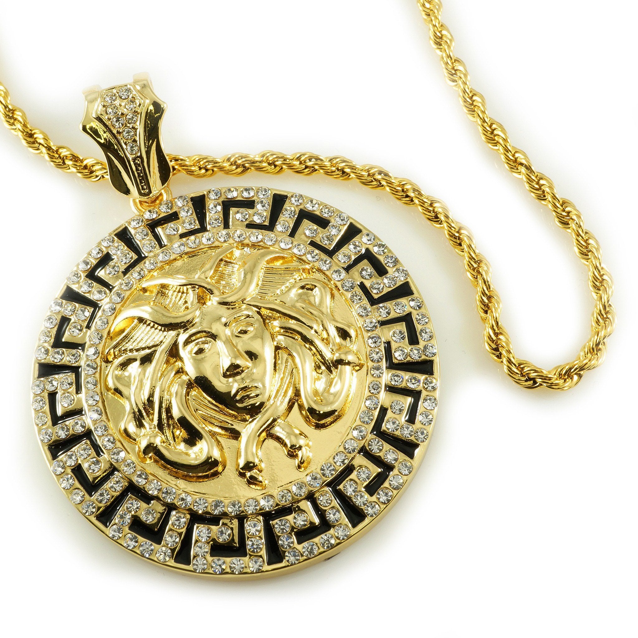14k Gold Iced Medusa Pendant With Chain – Niv's Bling