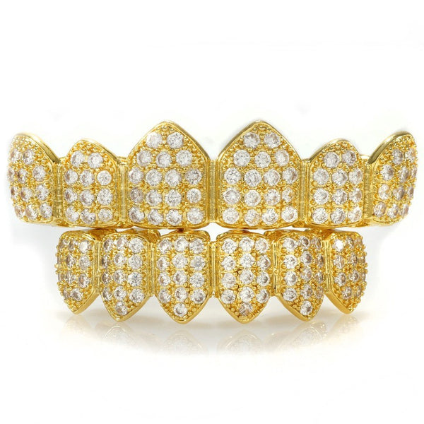 18K Gold Plated CZ Cluster Grillz | Hip Hop Grills | Niv's Bling