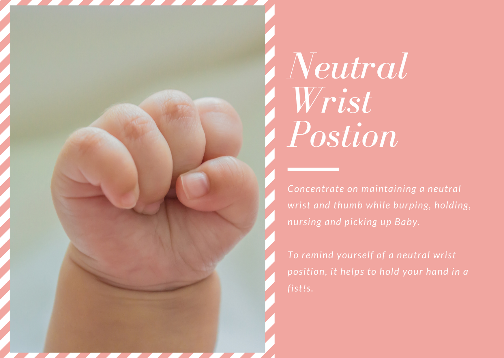 Moms can avoid wrist pain by practicing a neutral wrist position when picking up Baby