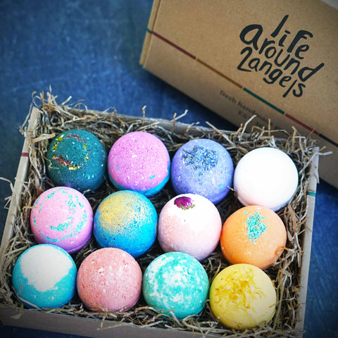 Relax and Melt Away the Stress of the Day with 12 packs of Bath Bombs from Life Around 2 Angels and the BeauGen Holiday Gift Guide.