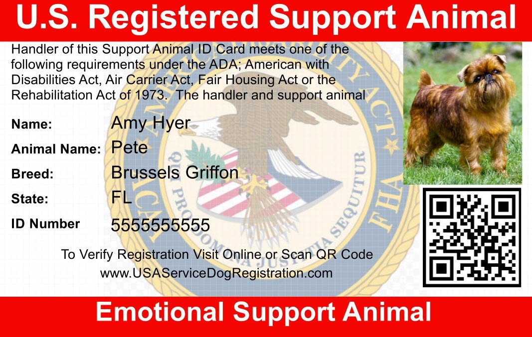 Free Emotional Support Animal Id Card Template