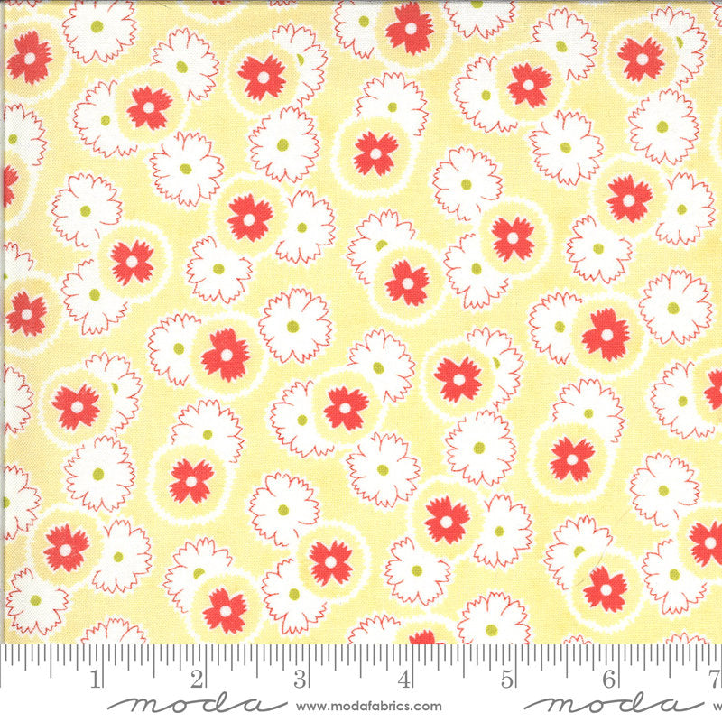 Figs and Shirtings Jelly and Jam 20392 Churned Butter - Moda Fabrics - Floral Yellow Quilting Cotton Fabric - 1 yard 25'' end of bolt piece