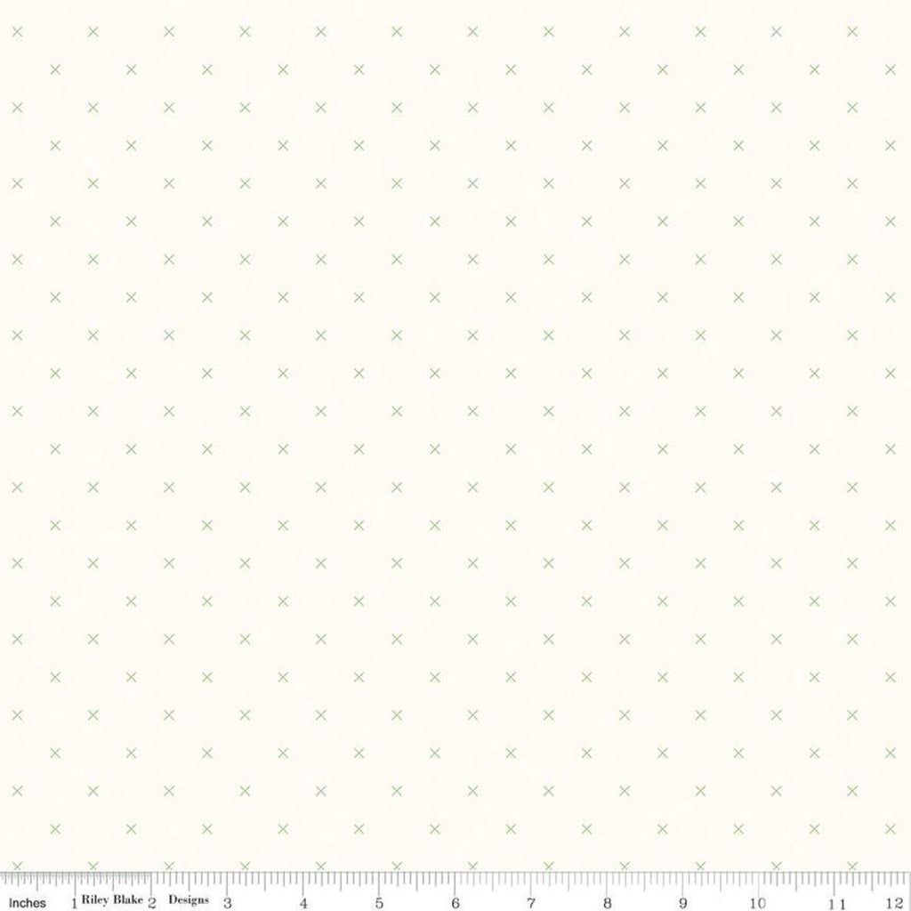 SALE Bee Cross Stitch on Cloud C747 Riley Green by Riley Blake Designs -  Green Xs on Off-White - Lori Holt - Quilting Cotton Fabric