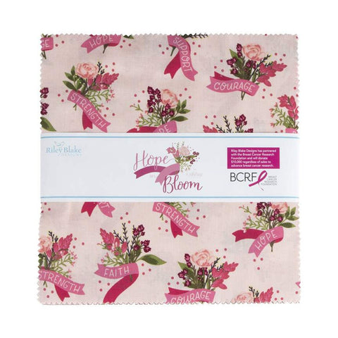 SALE Hope in Bloom Layer Cake 10" Stacker Bundle - Riley Blake Designs - 42 piece Precut Pre cut - Breast Cancer - Quilting Cotton Fabric
