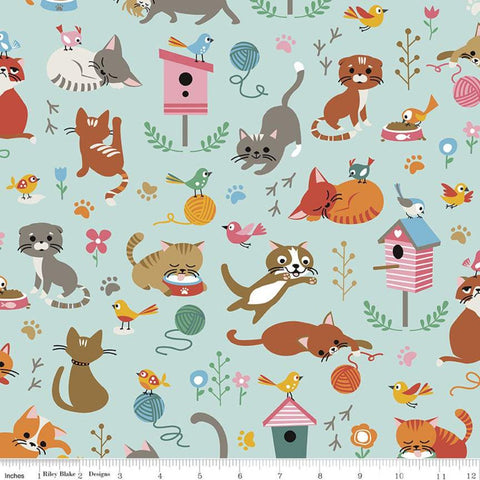Cat's Meow Main C11630 Songbird - Riley Blake Designs - Cats Kittens Birds Bird Houses Paw Prints Flowers Yarn - Quilting Cotton Fabric