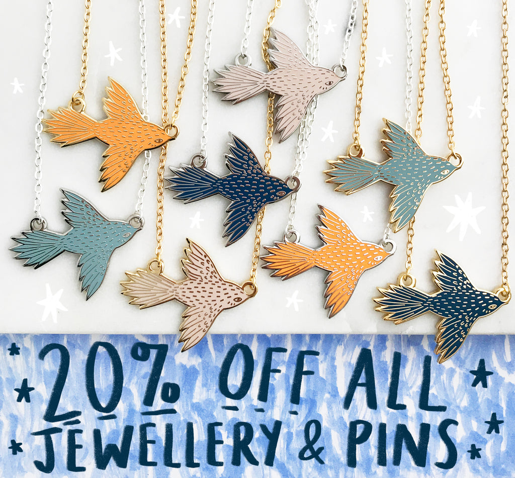 20% off all pins and jewellery