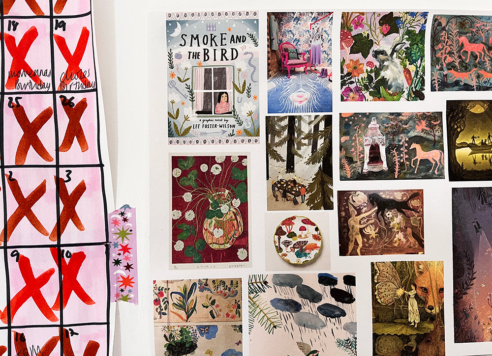 A section of the moodboard on Lee Foster-Wilson's Studio Wall