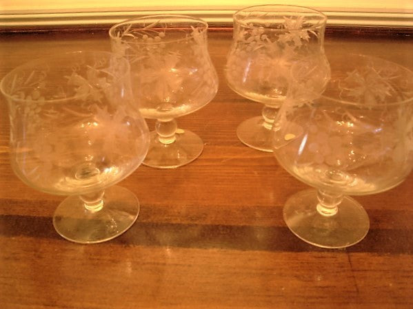 Antique Pair EAPG Fluted Wine Glasses Wine Goblets Stemware 