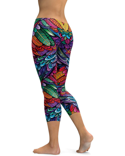 Colorful Feathers Capris