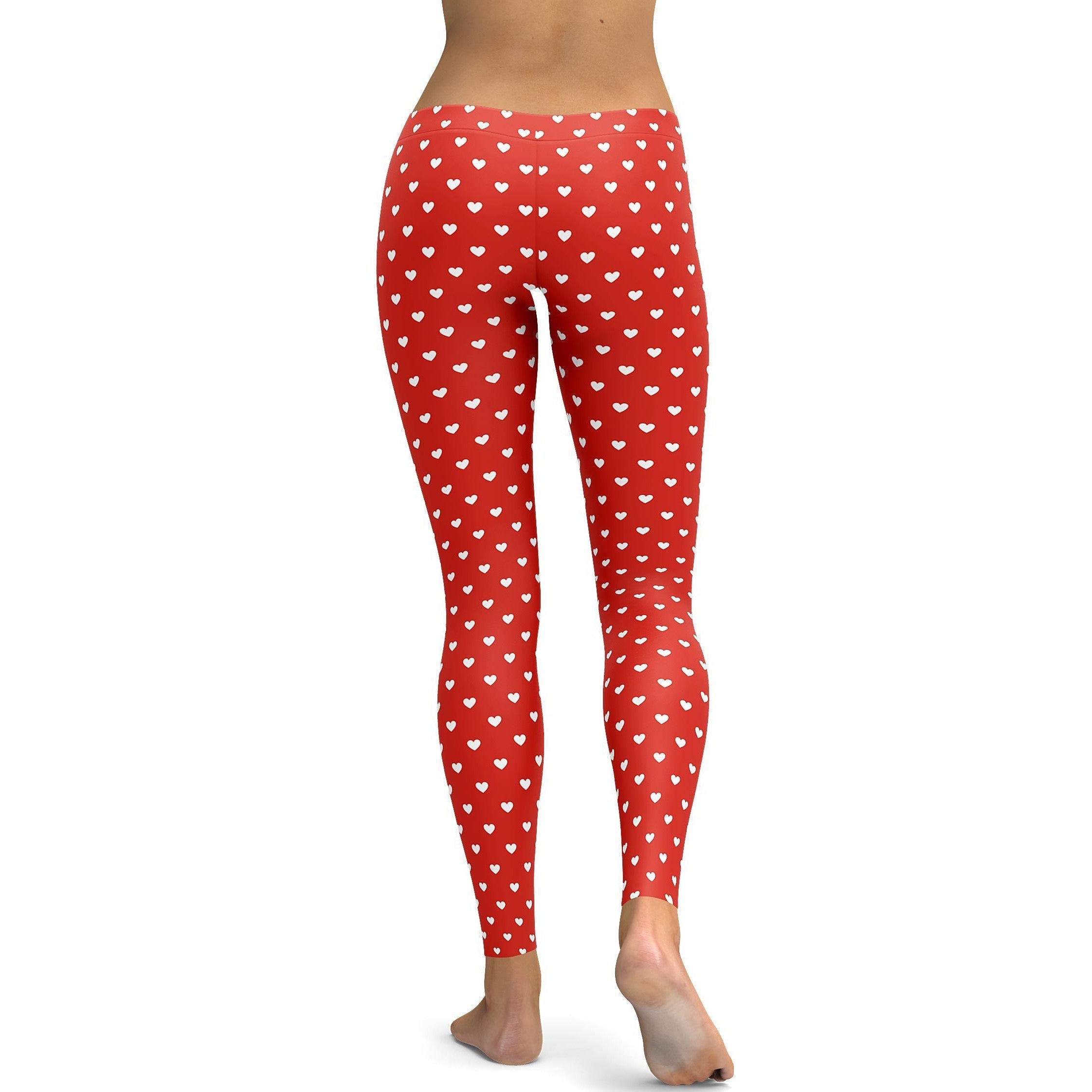 White Mini Hearts Red Leggings