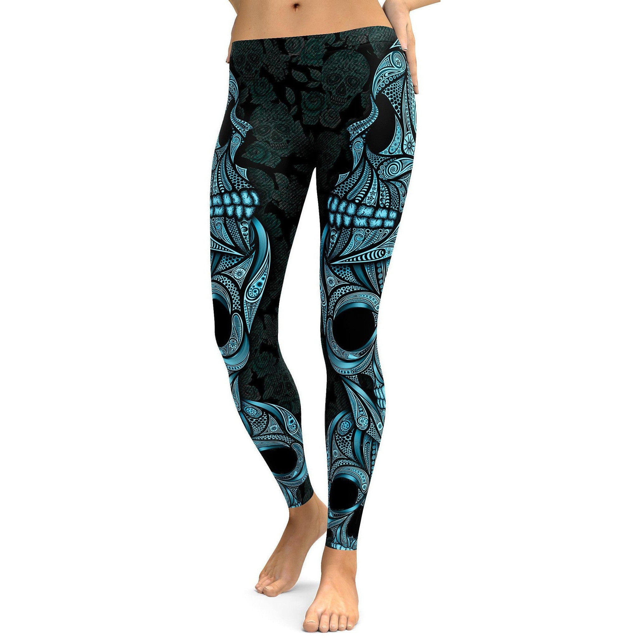 Blue Ornamental Skull Leggings