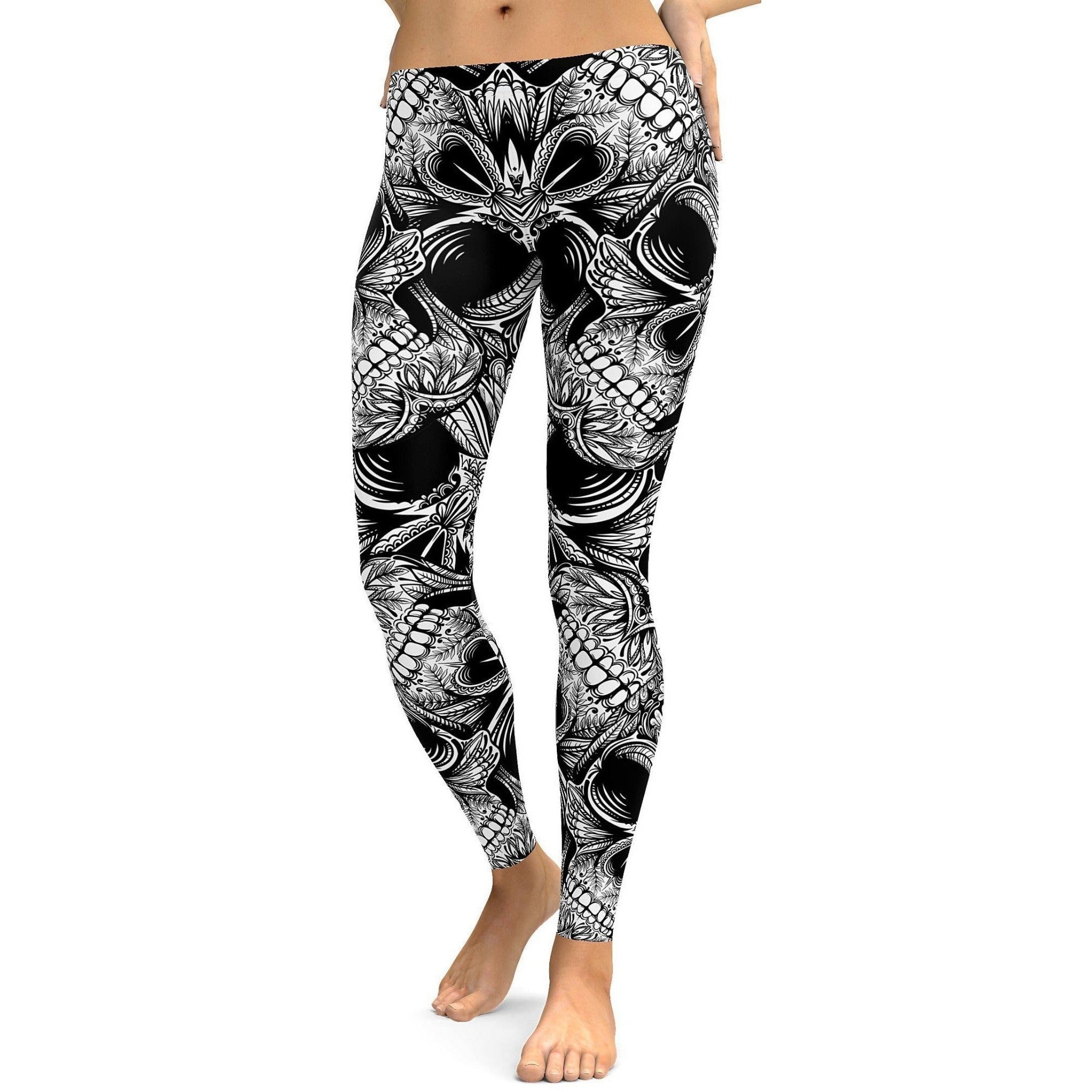 Ornamental Patterned White Skull Leggings