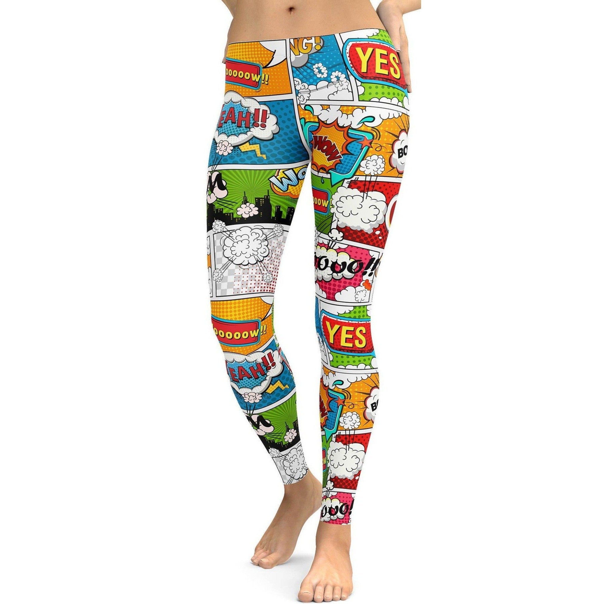 Womens Workout Yoga Comic Book Super Hero Leggings Redwhiteyellowgreen