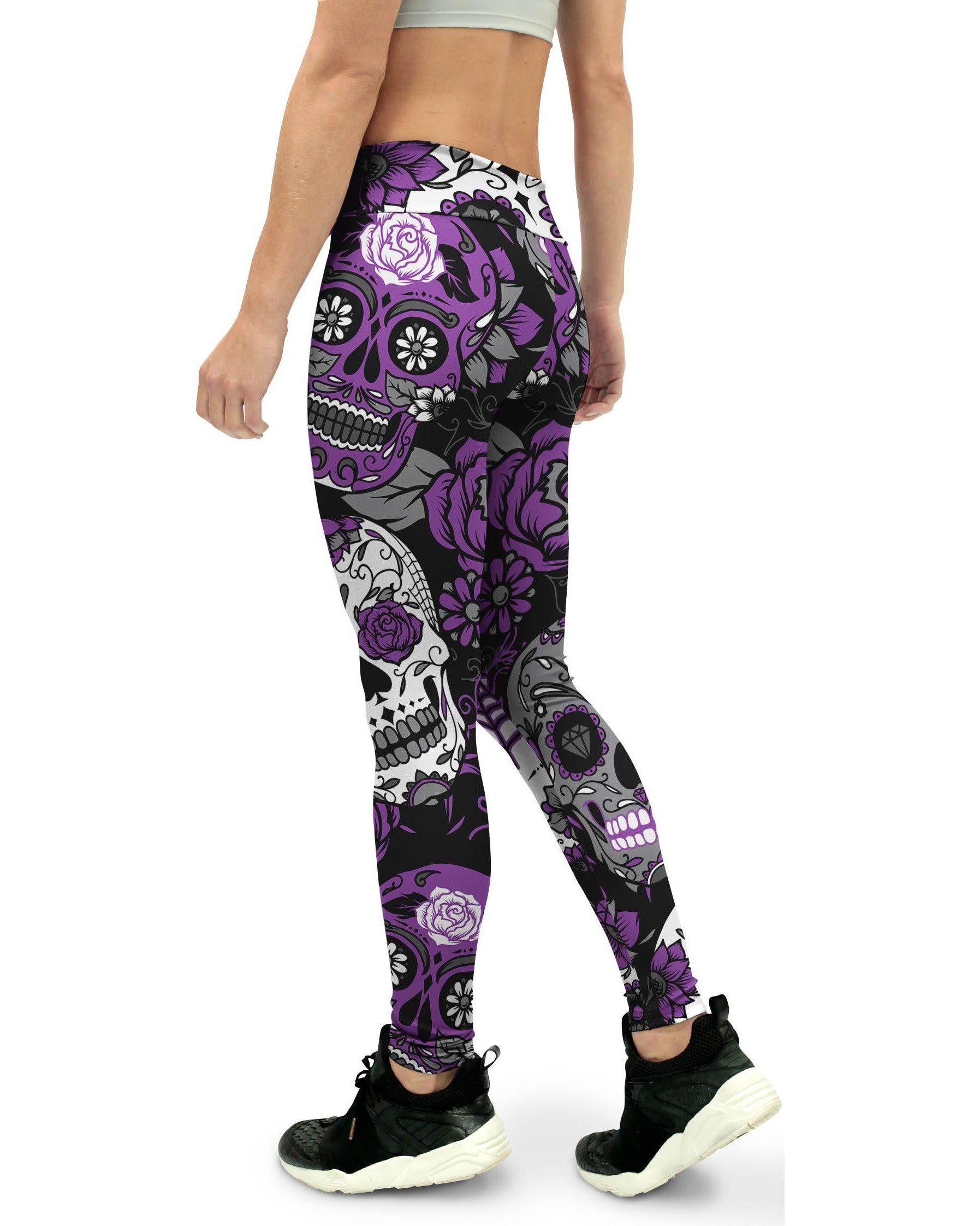 Purple Sugar Skull Yoga Pants