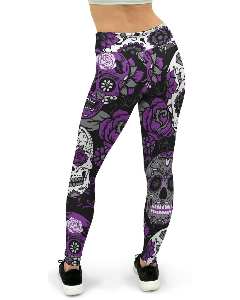 Purple Sugar Skull Yoga Pants