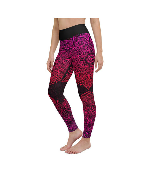 Womens Workout Yoga Pants Pink Mandala Pinkblack