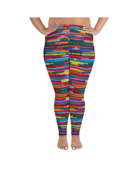 Colorful Knitted Pattern Plus Size Leggings