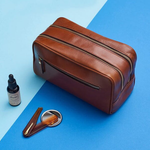 3 Zip Wash Bag In Real Leather
