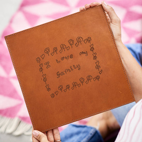 Laser engraved personalised leather folder