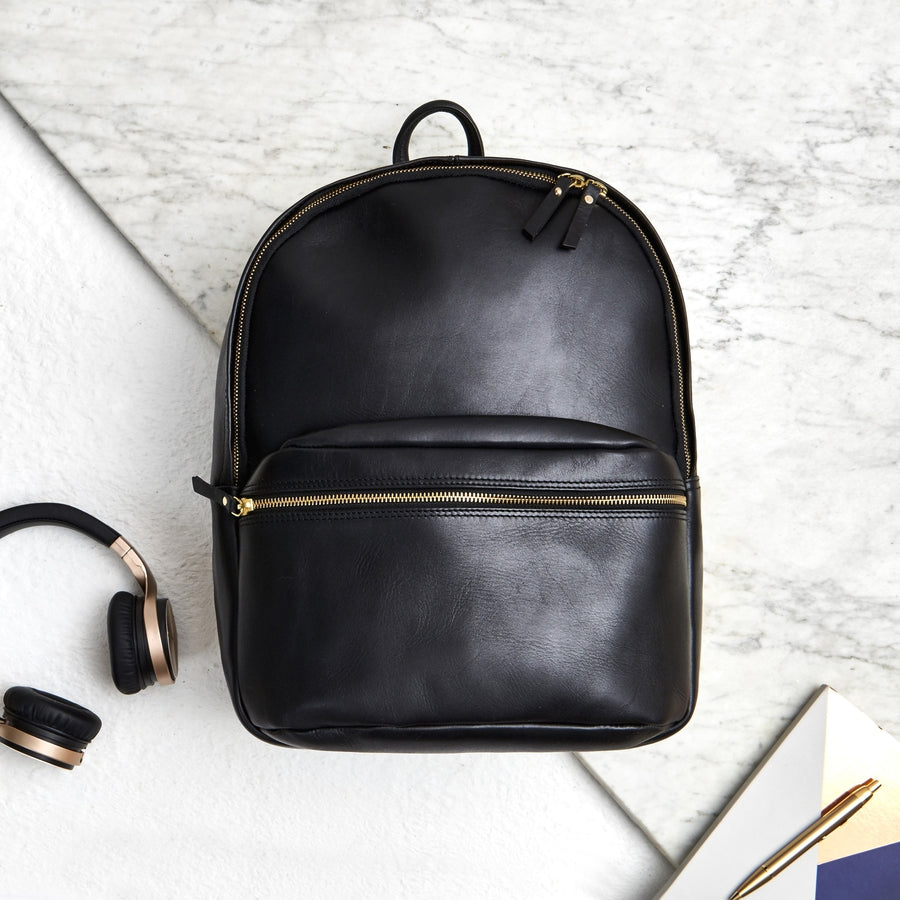 black leather mens backpack