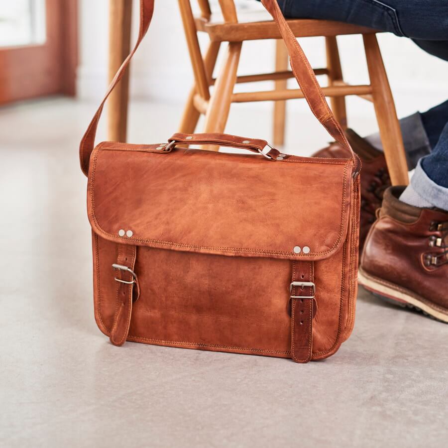 mens leather messenger bag with handle