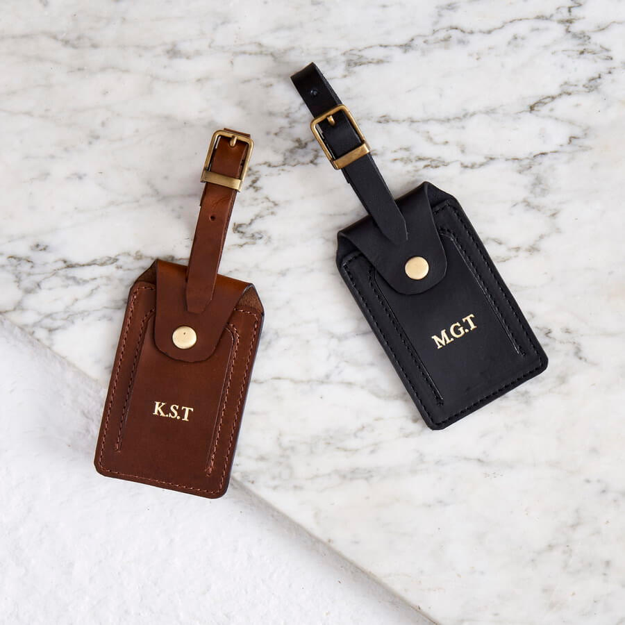 personalised leather travel tags